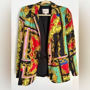 INDUSTRY Notched Collar One Button Closure Long Sleeve Multi Print - Size S